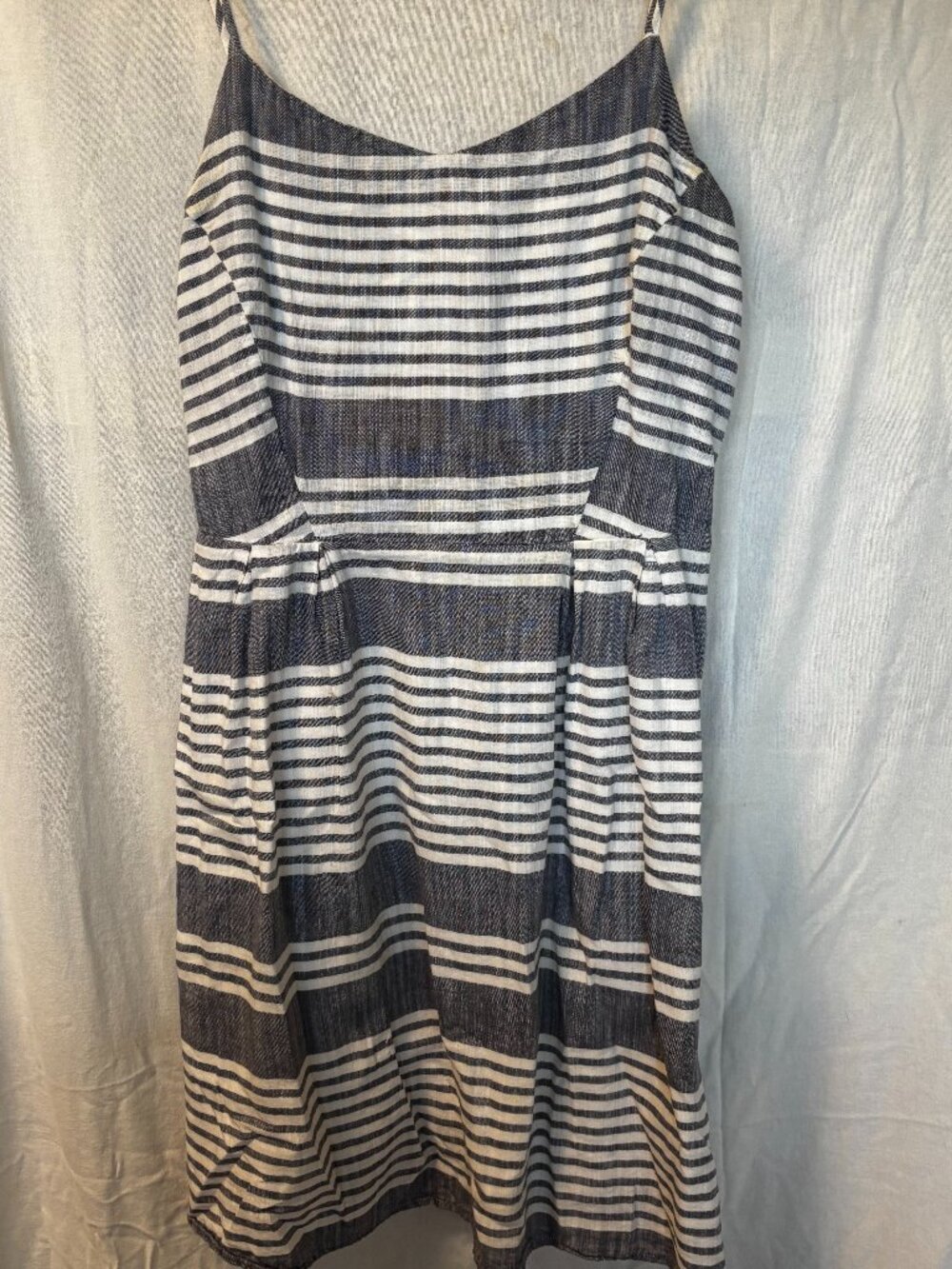 Striped Grey and White Sleeveless Midi Sundress